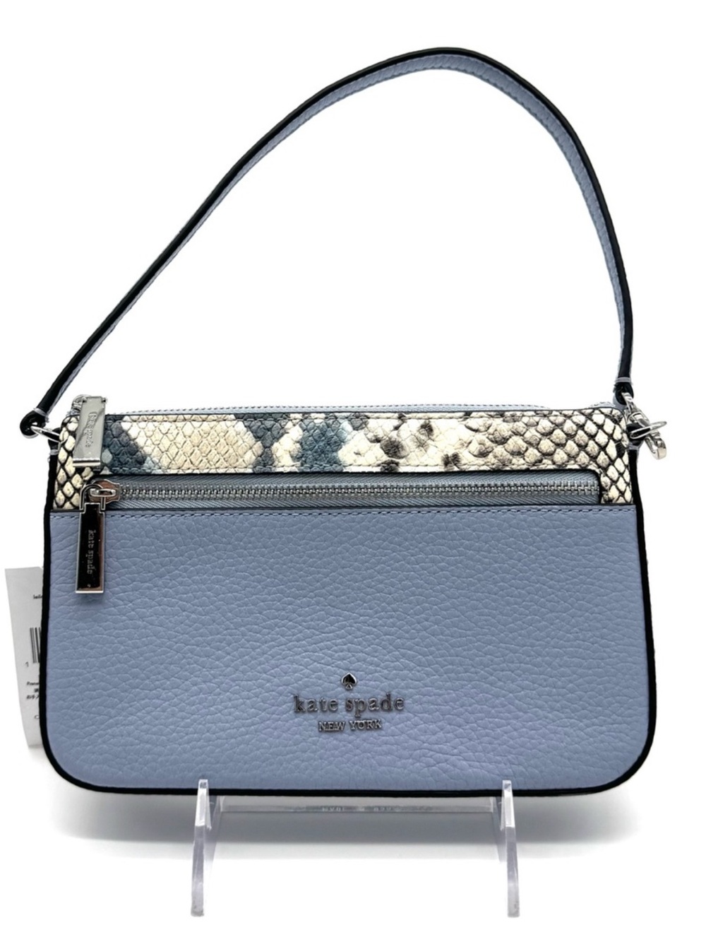 Kate Spade Leila Convertible Leather Mini Pachette Bag Snakeskin Blue
